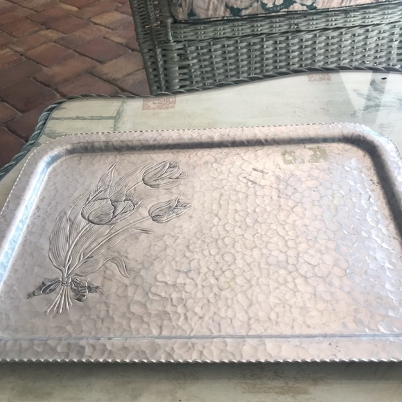 MID CENTURY MODERN ETCHED ALUMINUM TRAY by RODNEY KENT - Picture 2 of 15